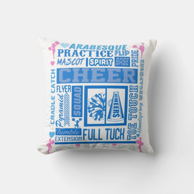 Girls Cheerleading Typography in Blue and Pink   Cushion (Front)