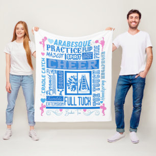 Girls Cheerleading Typography in Blue and Pink   Fleece Blanket