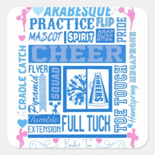 Girls Cheerleading Typography in Blue and Pink Square Sticker