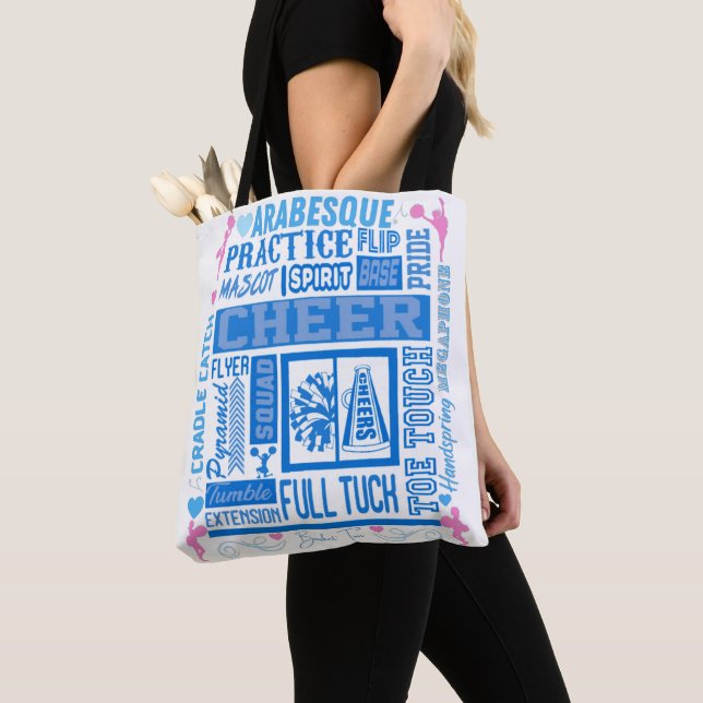 Girls Cheerleading Typography in Blue and Pink   Tote Bag (Close Up)