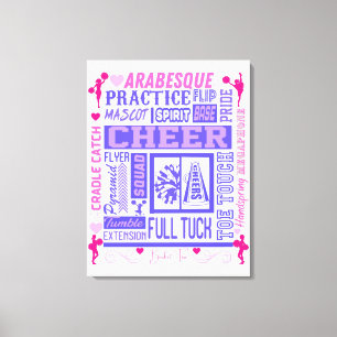 Girls Cheerleading Typography in Pink and Purple Canvas Print