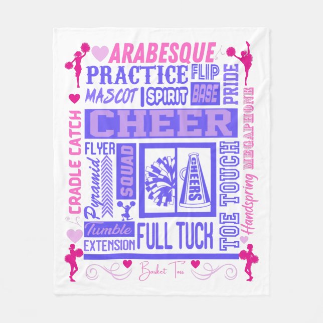 Girls Cheerleading Typography in Pink and Purple  Fleece Blanket (Front)