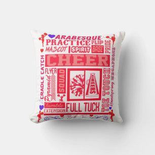 Girls Cheerleading Typography in Red Cushion