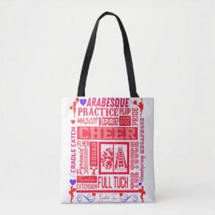 Girls Cheerleading Typography in Red Tote Bag