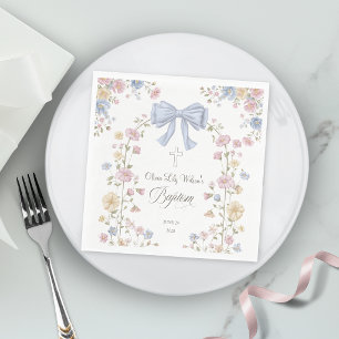 Girl's Christan Baptism Pastel Bow Wildflower Napkin