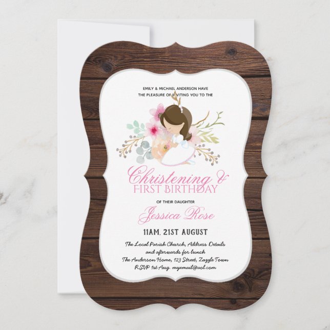 Girls CHRISTENING and 1st BIRTHDAY Girl Floral Invitation (Front)