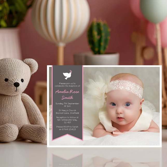 Girls Christening/Baptism Invitation (Invite your loved ones to celebrate your baby girl's christening with this sweet invitation)