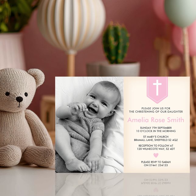 Girls Christening/Baptism Invitation (Invite your loved ones to your baby girl's christening with this soft and elegant invitation)