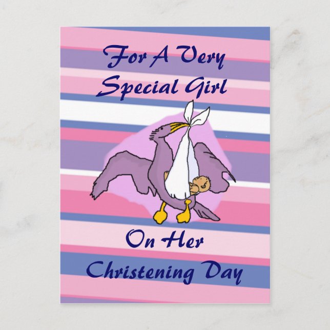 Girls Christening Bird Postcard (Front)