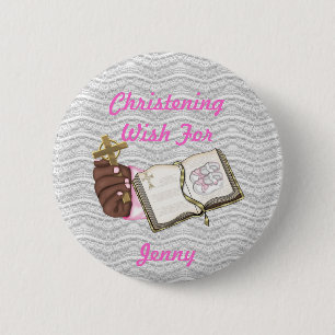 Girls Christening Book 6 Cm Round Badge