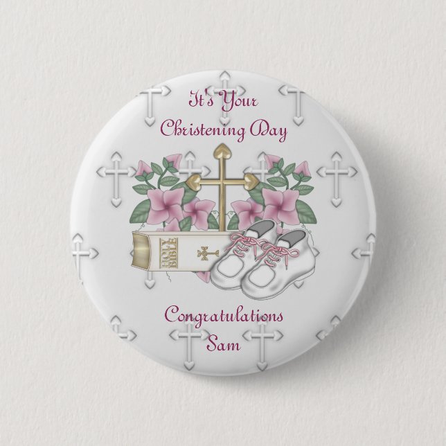 Girls Christening Shoes 6 Cm Round Badge (Front)