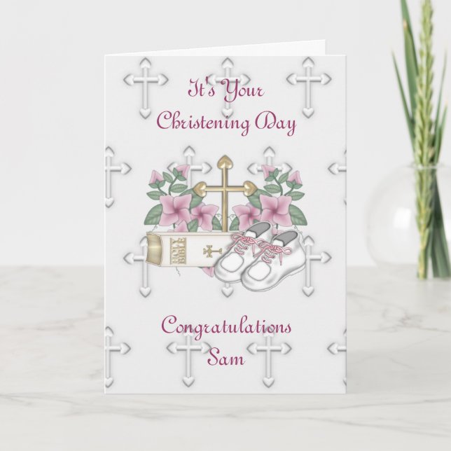 Girls Christening Shoes Card (Front)