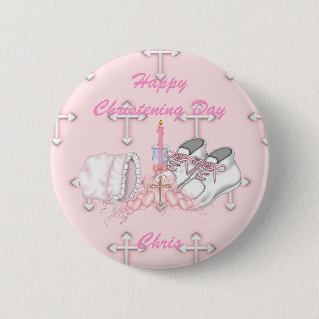 Girls Christening Wish 6 Cm Round Badge (Front)