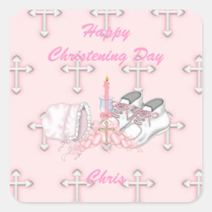 Girls Christening Wish Square Sticker