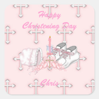 Girls Christening Wish Square Sticker