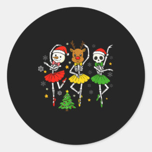 Girls Christmas Ballet Skeleton Ballerina Women Sk Classic Round Sticker