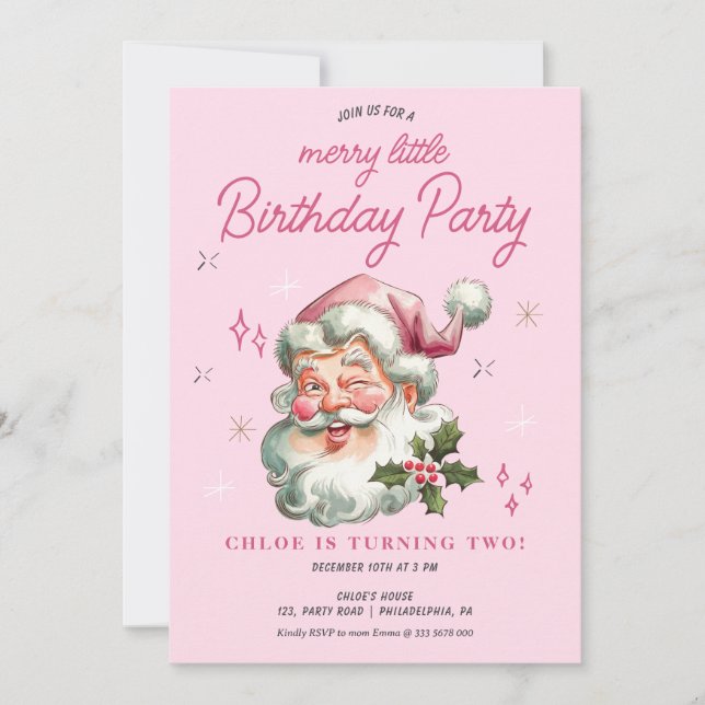 Girl's Christmas Birthday Invitation Merry little (Front)