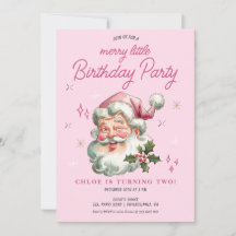 Girl's Christmas Birthday Invitation Merry little