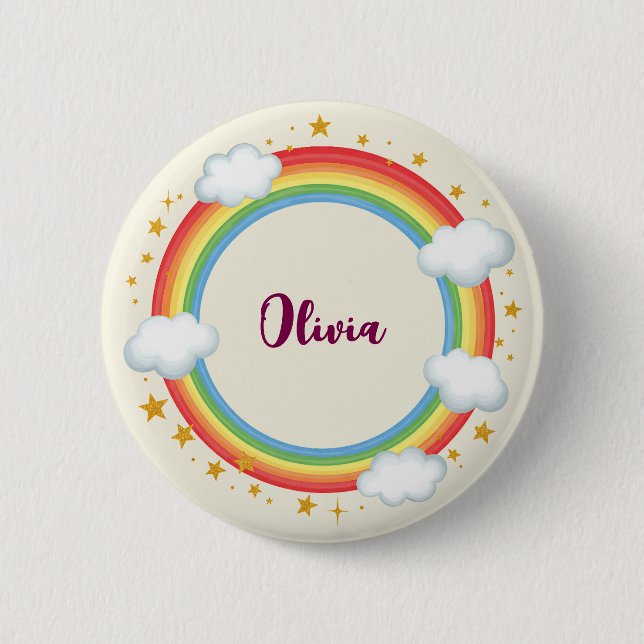 Girls'   Circle Rainbow Name Frame 6 Cm Round Badge (Front)