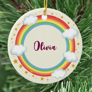 Girls' Circle Rainbow Name Frame Ceramic Tree Decoration