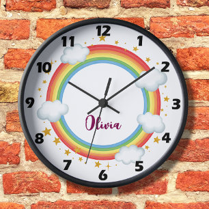 Girls'  Circle Rainbow Name Frame Large Clock