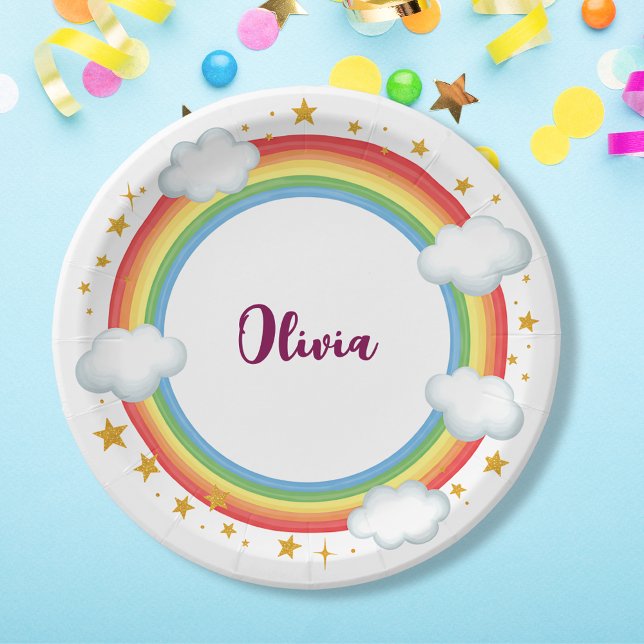 Girls'  Circle Rainbow Name Frame Paper Plate (Creator Uploaded)