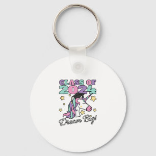 Girls Class of 2024 Magical Unicorn Graduation Cap Key Ring