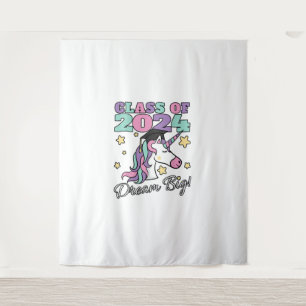 Girls Class of 2024 Magical Unicorn Graduation Cap Tapestry