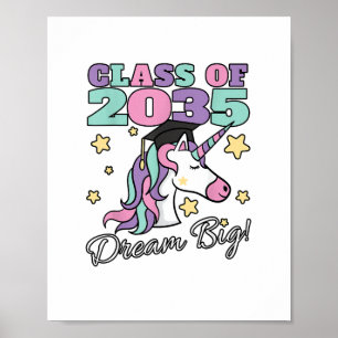 Girls Class of 2035 Magical Unicorn Graduation Cap Poster
