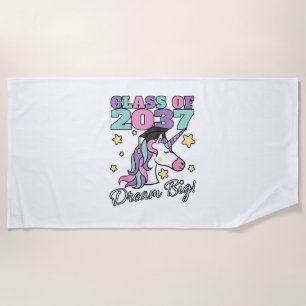 Girls Class of 2037 Magical Unicorn Graduation Cap Beach Towel
