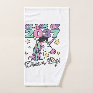 Girls Class of 2037 Magical Unicorn Graduation Cap Hand Towel