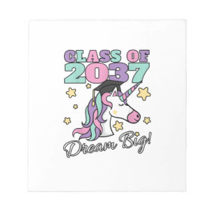Girls Class of 2037 Magical Unicorn Graduation Cap Notepad