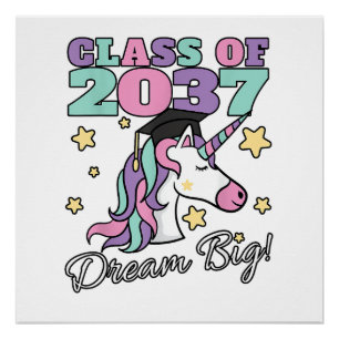 Girls Class of 2037 Magical Unicorn Graduation Cap Poster