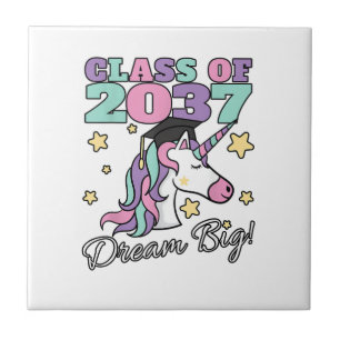 Girls Class of 2037 Magical Unicorn Graduation Cap Tile
