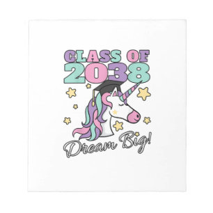 Girls Class of 2038 Magical Unicorn Graduation Cap Notepad