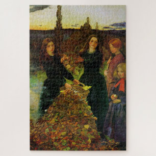 Girls Collecting Autumn Leaves for a Bonfire Jigsaw Puzzle