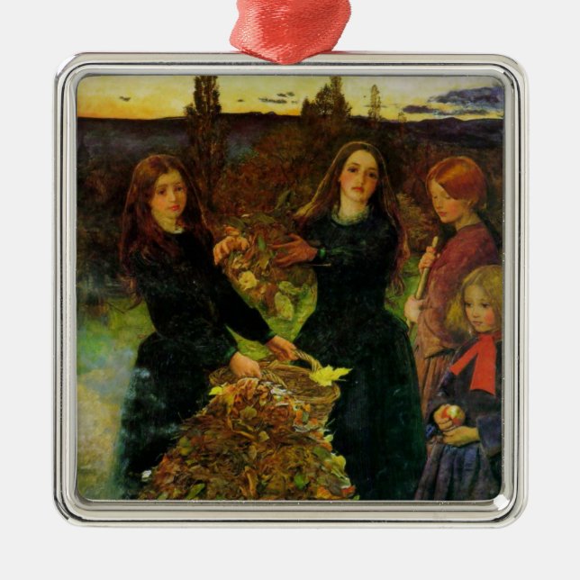 Girls Collecting Autumn Leaves for a Bonfire Metal Tree Decoration (Front)