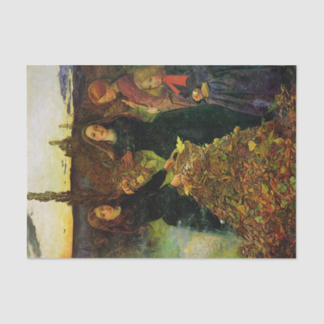 Girls Collecting Autumn Leaves for a Bonfire Tissue Paper (Front)