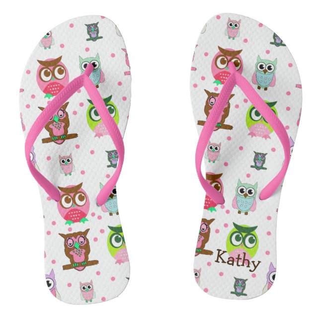 Girl's Colourful Cartoon Owl Flip Flops (Footbed)