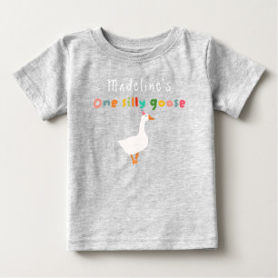 Girls Colourful Cute One Silly Goose 1st Birthday Baby T-Shirt
