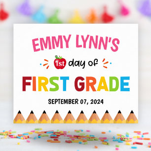 Girls Colourful First Day Of School First Grade Poster