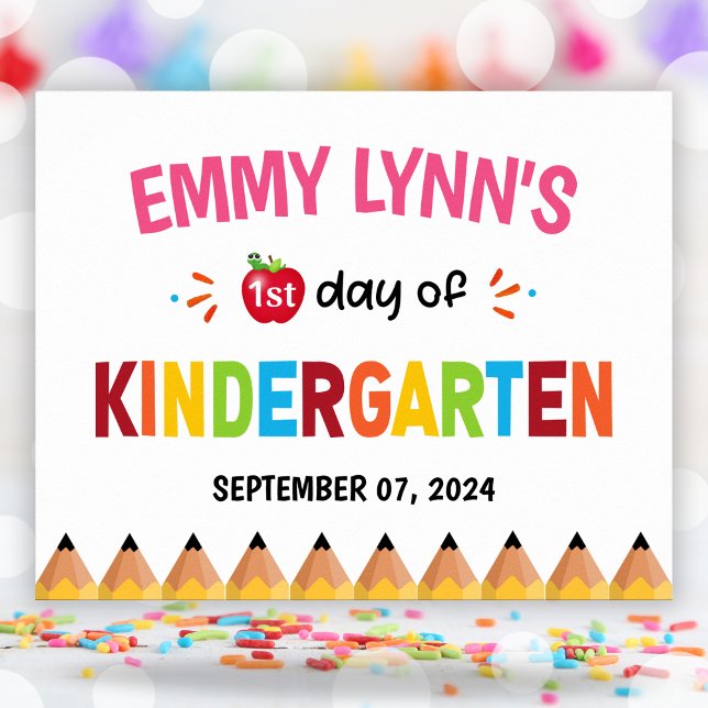 Girls Colourful First Day Of School Kindergarten   Poster (Girls Colorful First Day Of School Kindergarten Poster)