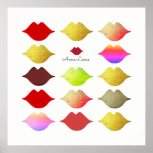 girls colourful lips / colour mouths on white poster