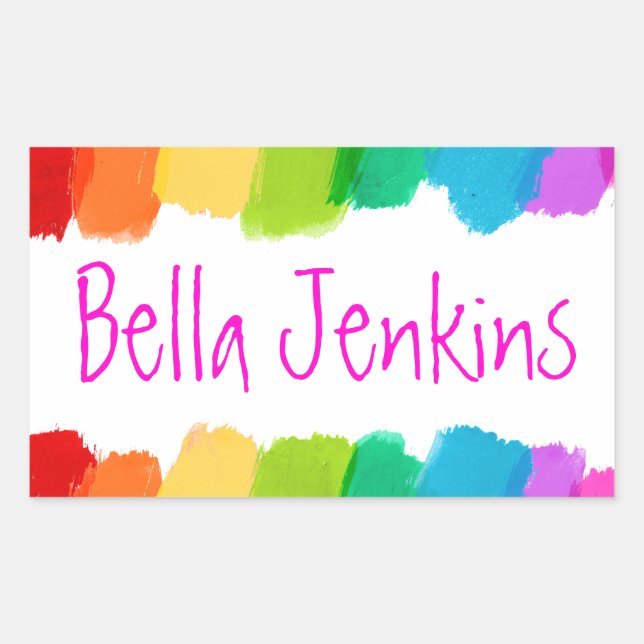 Girls colourful paint name pink id label sticker (Front)