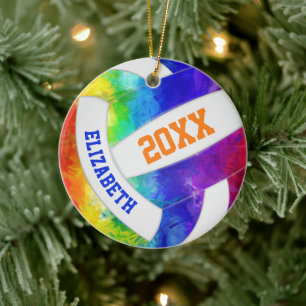 girls colourful rainbow keepsake volleyball ceramic tree decoration