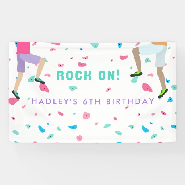 Girls Colourful Rock Climbing Party   Banner (Horizontal)