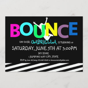 Girls Colourful Trampoline Bounce Party Invitation