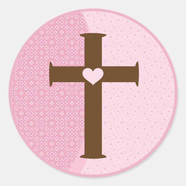 Girls Communion Cross Classic Round Sticker (Front)