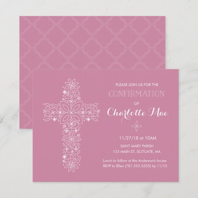 Girl's Confirmation Religious Invitation Card (Front/Back)