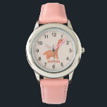 Girls Cool and Cute Pink Dinosaur & Name Watch<br><div class="desc">This cute and modern kids watch features a pink dinosaur cartoon and can be personalised with your girls name. With clear,  easily readable numbers,  this 'first' watch is great for kids or toddlers just starting out on learning the time. The perfect cool dinosaur-themed gift for your little one!</div>